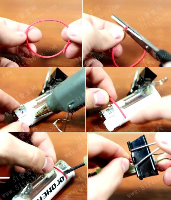 制作打火机手弩作品需要材料工具:废旧打火机,橡皮筋,热熔胶枪,燕尾