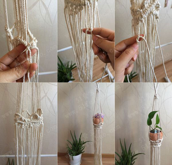 简单的diy棉线编织花盆吊篮 - 废物利用手工diy小制作