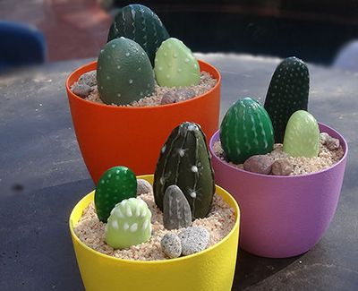 手工石头画仙人掌人造盆景diy教程