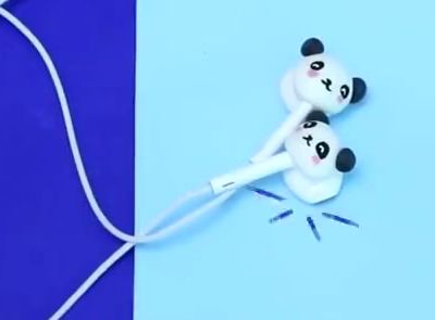 用粘土改造萌萌哒韩风熊猫耳塞