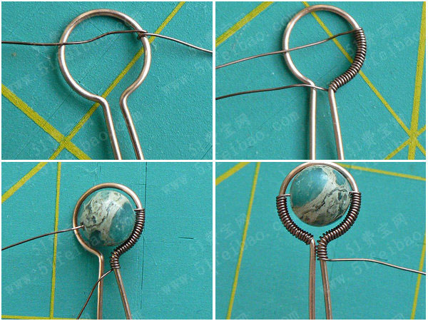 纯铜线手编孔雀石戒指环diy教学