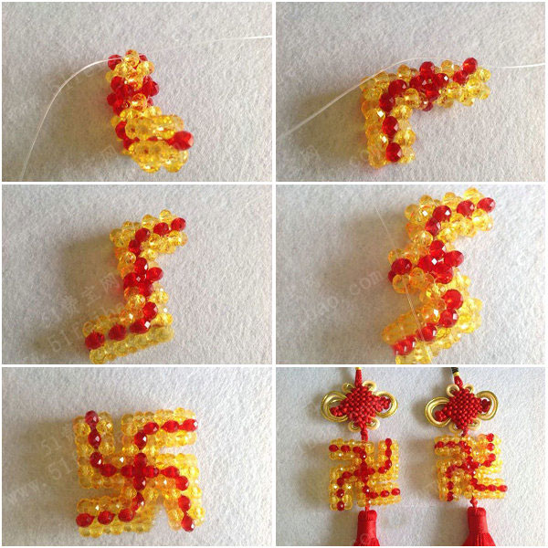 新年吉利挂饰,手工diy串珠万字符挂饰办法图解