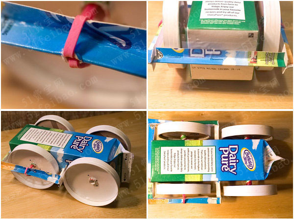 暑假手工制作蓄力牛奶盒玩具车