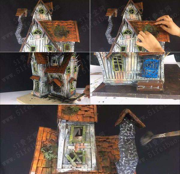 diy微型童话屋教程,万圣节里的恐怖鬼屋 模型 废旧物品手工制作