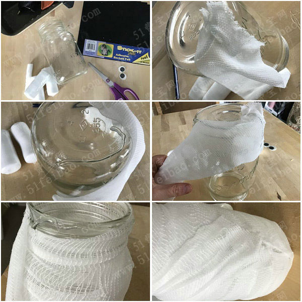 万圣节亲子手工,diy纱布木乃伊罐灯