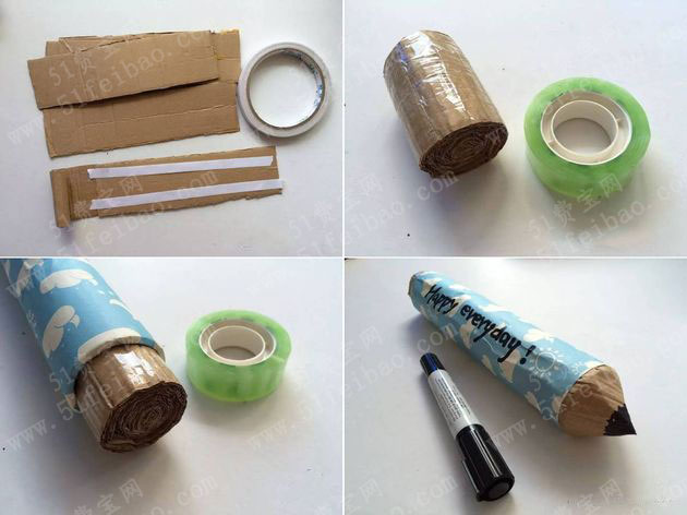 废纸筒手工制作铅笔造型diy笔盒及diy糖果盒