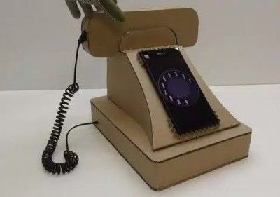 DIY瓦楞纸板复古座机电话手机架