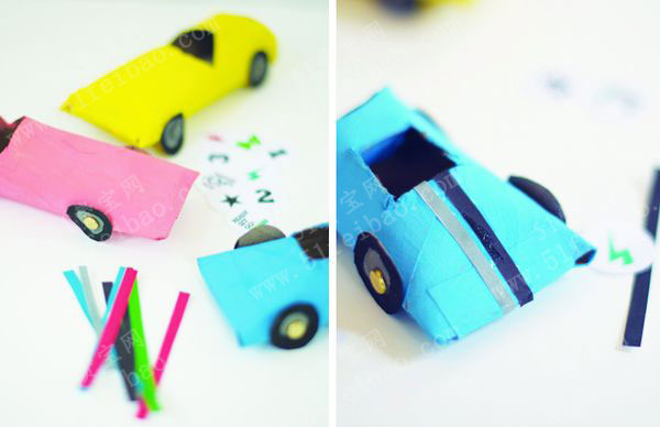 做手工废纸芯DIY赛车儿童玩具