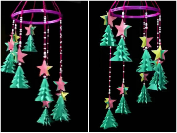 折纸圣诞树风铃挂饰的做法图解