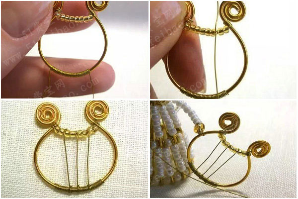 金属丝绕线工艺diy金色的竖琴饰品教程