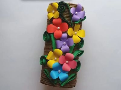 包装带纸筒制作田园风格自制花瓶