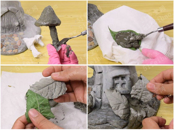 水泥手工创意作品diy童话里的蘑菇房屋模型