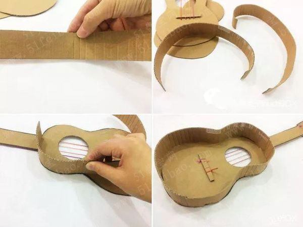 纸板diy尤克里里弹弹乐吉他 - 废物利用手工diy小制作