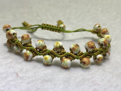 玉线编织DIY,手编田园风陶瓷珠手链