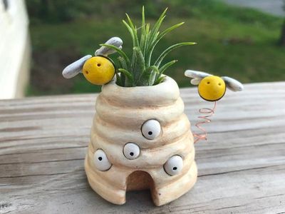 制作软陶蜂巢萌系空气凤梨花盆