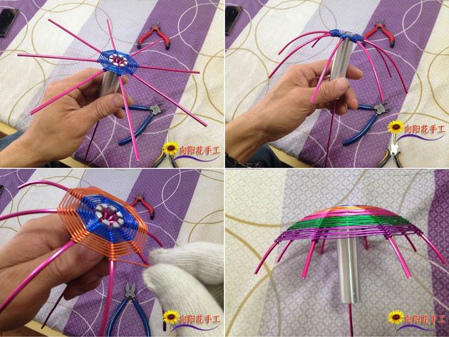 铝线手工艺品制作教程:金属彩线遮阳伞diy教程
