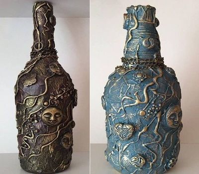 玻璃酒瓶回收diy仿古董铜器花瓶