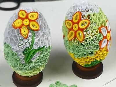 手工纸艺饰物制作，DIY立体衍纸拼贴画彩蛋摆件