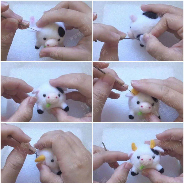 手工制作牛宝宝,生肖牛年羊毛毡小奶牛挂饰
