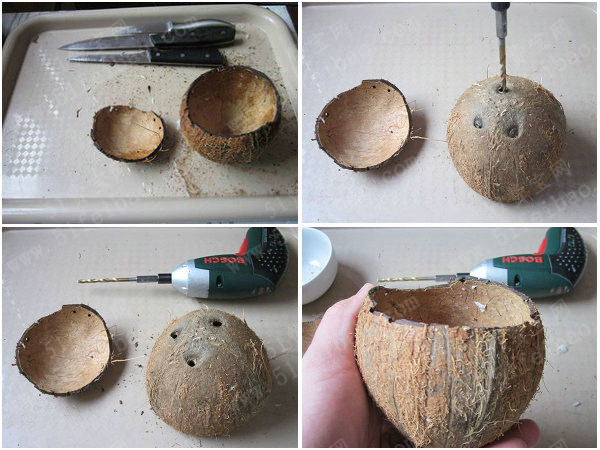 一招教你轻易制作椰子壳花盆 - 废物利用手工diy小