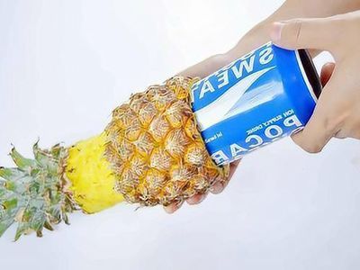 教你怎样利用易拉罐完整挖出菠萝果肉