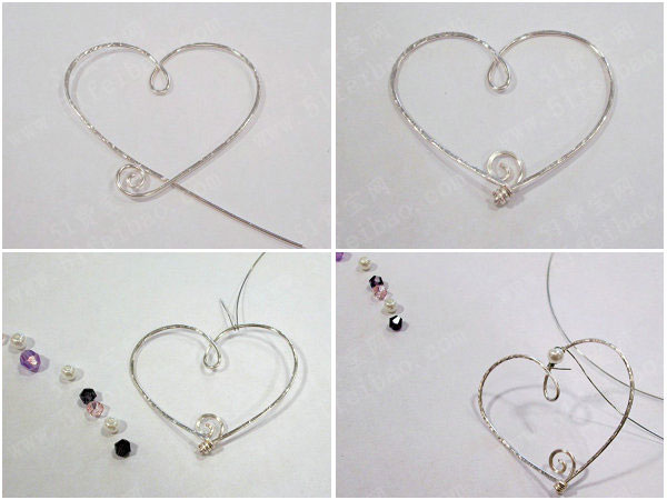 金属丝串珠心形挂件吊坠