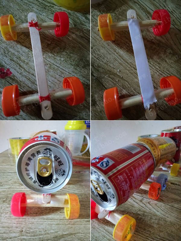 废旧易拉罐制作的欢乐小火车的方法 - 废物利用手工diy小制作 - 51费