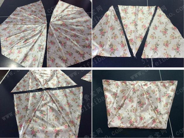 制作环保袋的制作步骤:   1,从破掉的雨伞上把伞布完整地剪下来