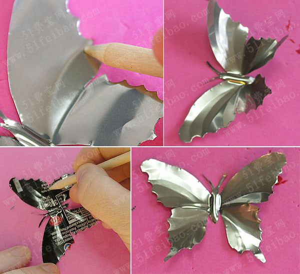 diy蝴蝶_废物利用制作蝴蝶_易拉罐手工彩绘蝴蝶制作教程