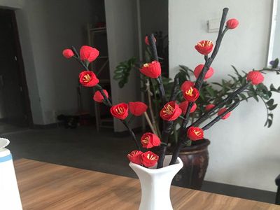 DIY纸艺花朵教学,皱纹纸梅花的制作