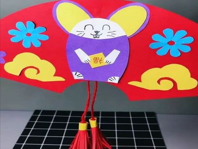 鼠年春节手工创意分享，DIY福鼠送福红扇挂饰
