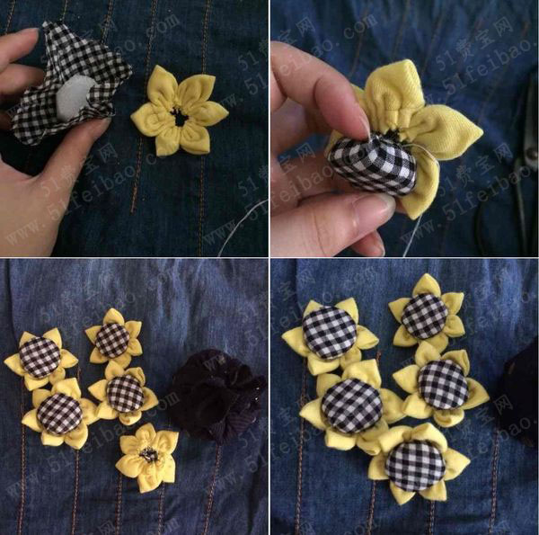 超简单旧衣服制作布艺向日葵盆栽 废旧物品手工制作 51费宝网