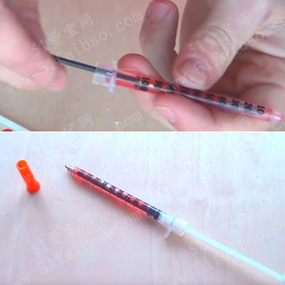 利用废针筒做diy彩色圆珠笔 废旧物品手工制作 51费宝网