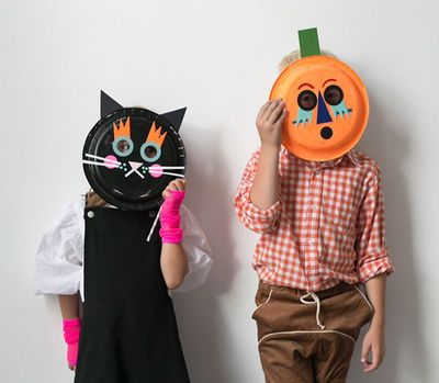 纸盘制作幼儿园手工黑猫和南瓜面具