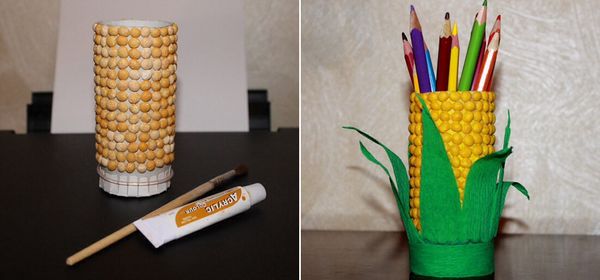 亲子创意手工:diy玉米笔筒教程