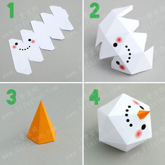 教做圣诞小雪人3d立体纸模制品
