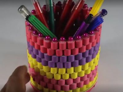 新手纸艺制作 DIY衍纸积木圆形笔筒