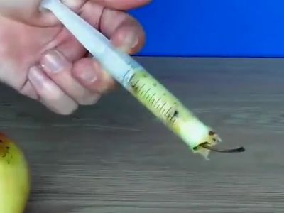 巧用针筒取出苹果核芯