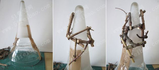 用树枝做手工彩灯圣诞树制作教程