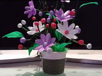废塑料袋手工制作好看胶花盆景花卉 - 废物利用手工小