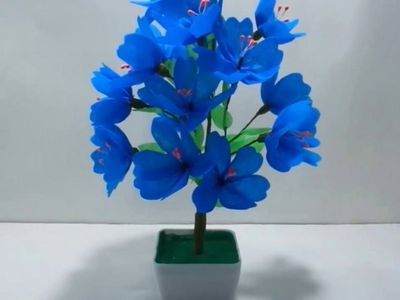 旧环保袋DIY美丽蓝雪花摆件盆栽永生花教学