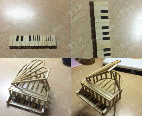 一次性竹筷竹签手工制作迷你钢琴教程
