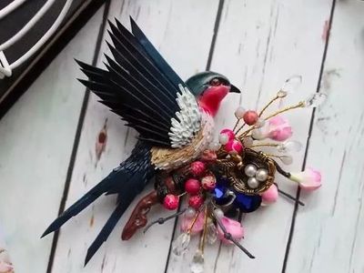 DIY软陶花鸟饰品教程，亲手做唯美精致的燕子胸针