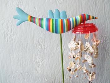 利用酸奶盖DIY贝壳风铃的做法