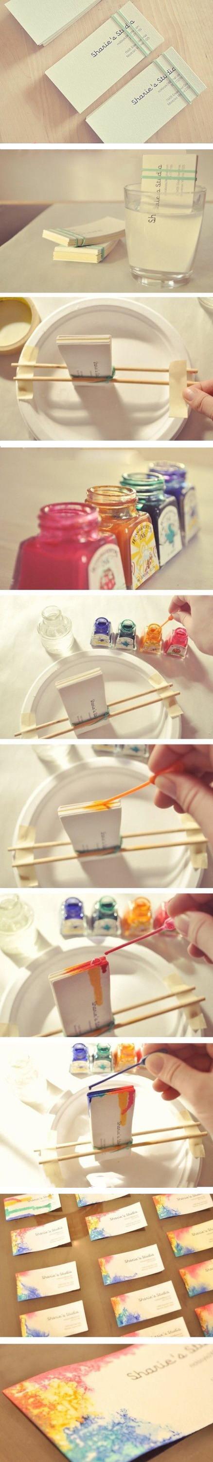 彩染名片，过期水彩颜料的一种废物利用办法