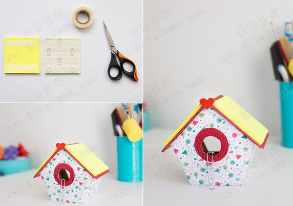 使用硬纸板如何做鸟窝便签和夹子收纳盒 - 废物利用手工diy小制作