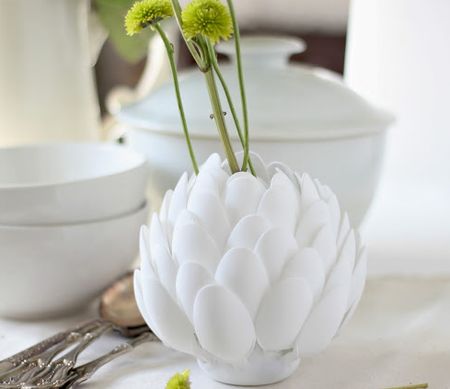 一次性汤勺手工制作花苞外形的花瓶