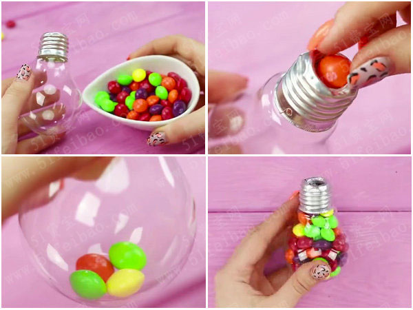 旧灯泡diy彩虹糖包装礼物容器