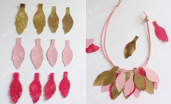 碎皮革diy波西米亚风格羽毛皮饰项链做法图解