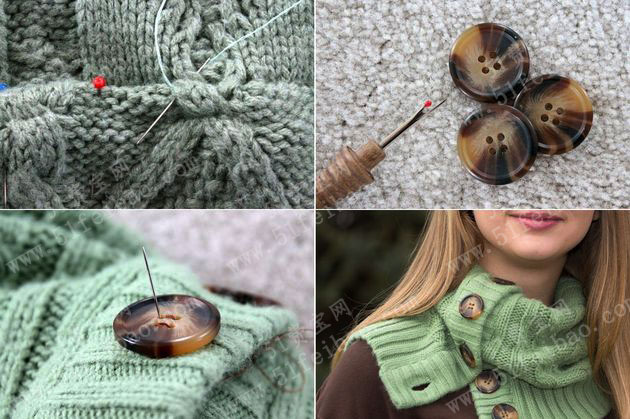 过气毛衣改韩版带纽扣女士围脖围巾